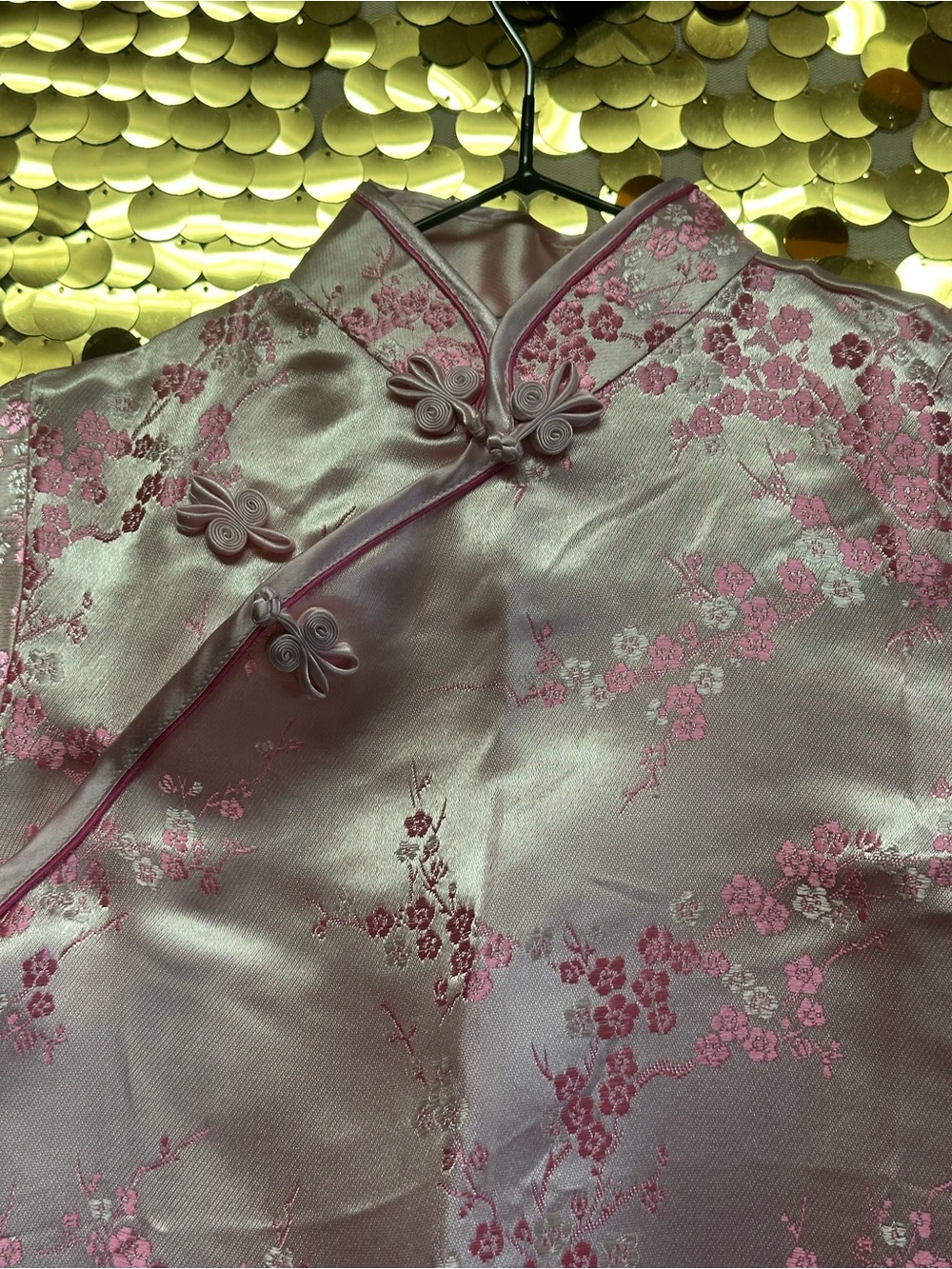 Source Unknown Pink Satin Floral Mandarin Dress for Kids